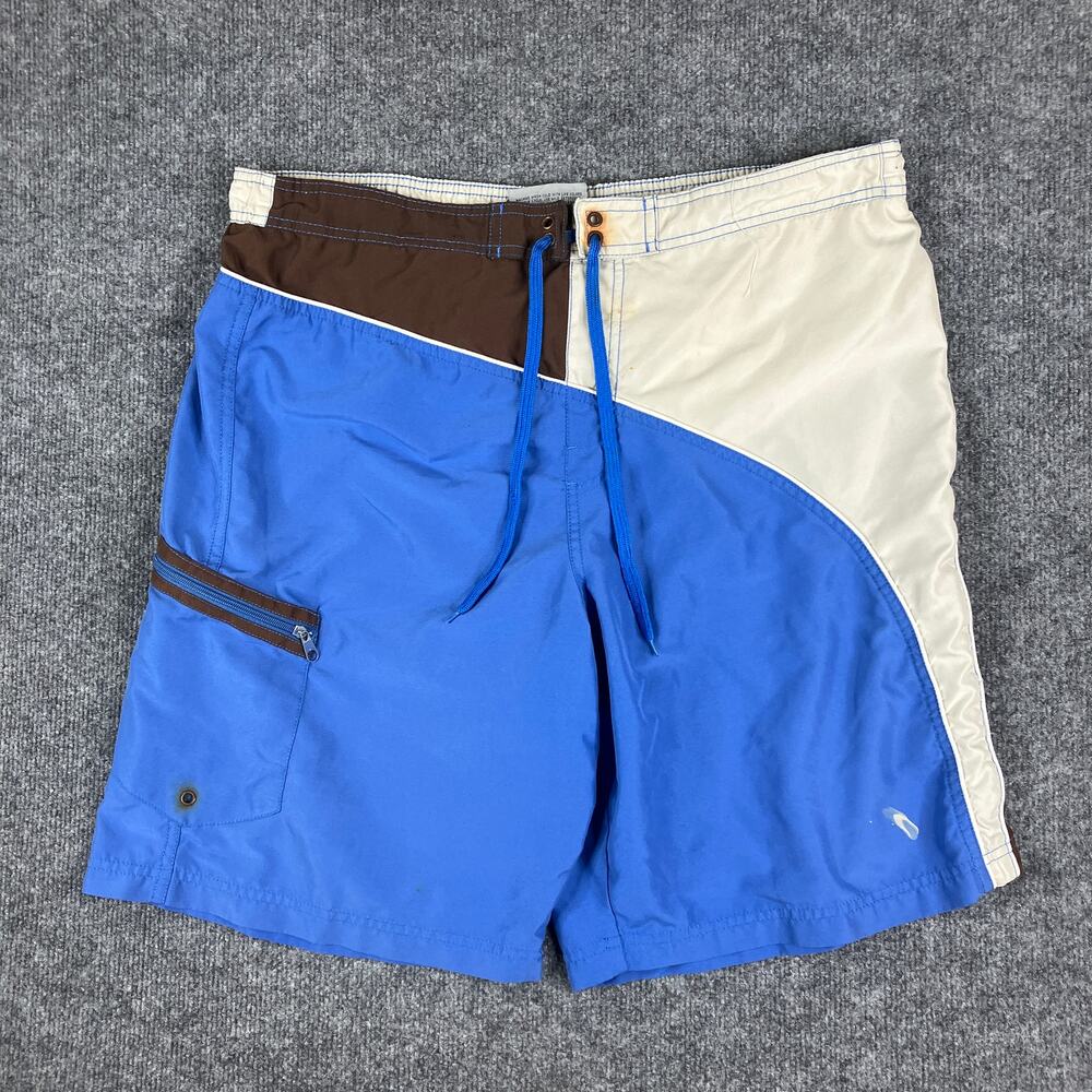 Iguana Swim Trunks Mens Large Blue Beige Quick Dry Board Shorts Pockets